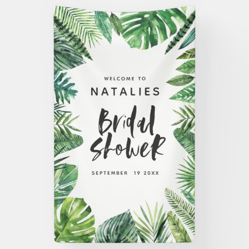 Tropical botanical foliage script bridal shower banner
