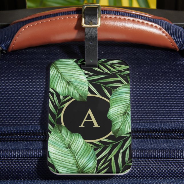 Tropical Botanical Foliage with Your Monogram Luggage Tag (Front Insitu 2)