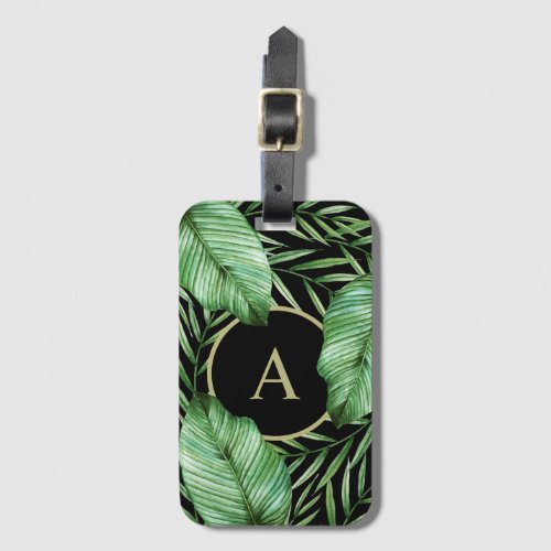Tropical Botanical Foliage with Your Monogram Luggage Tag