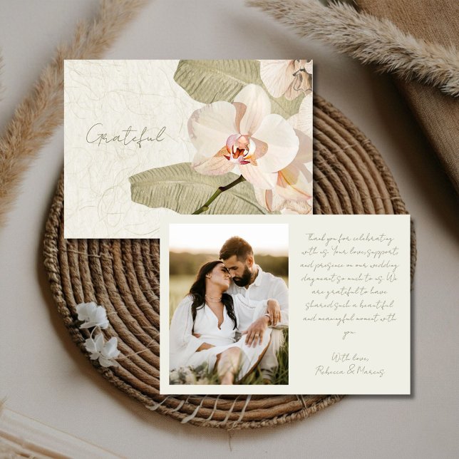 Tropical Botanical Garden Wedding Photo Thank You Card (Creator Uploaded)