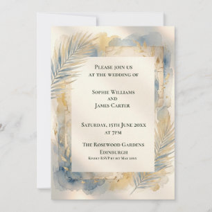 Tropical Botanical Gold Frame Scottish Wedding Inv Invitation