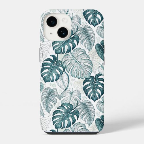 Tropical Botanical Green Monsteras iPhone 14 Case