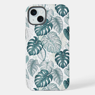 Tropical Botanical Green Monsteras iPhone 15 Plus Case