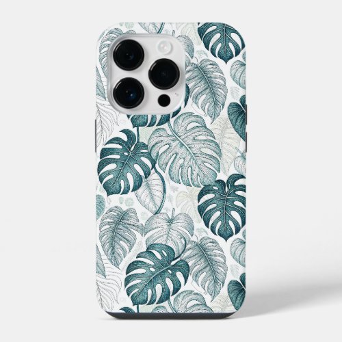 Tropical Botanical Green Monsteras iPhone 14 Pro Case