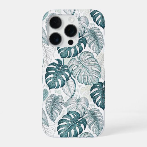Tropical Botanical Green Monsteras iPhone 16 Pro Case