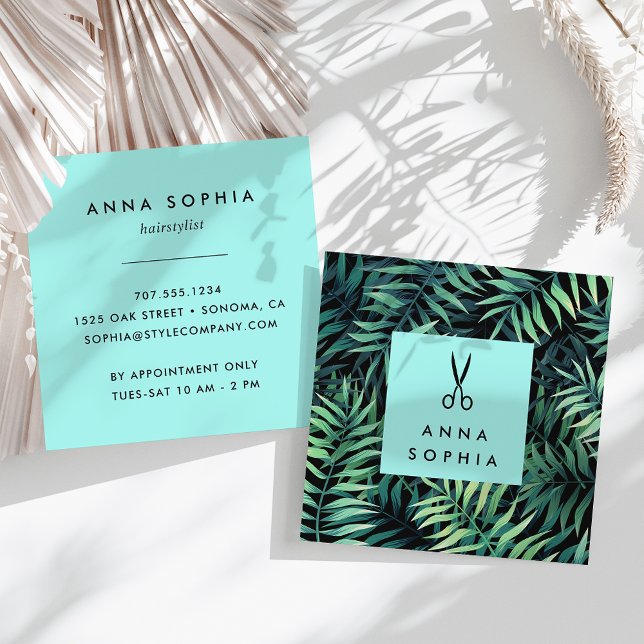 Tropical Botanical Hairstylist Square Business Card (Creator Uploaded)