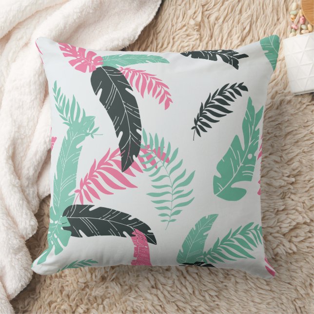 Tropical Botanical Leaf Pattern Throw Pillow (Blanket)