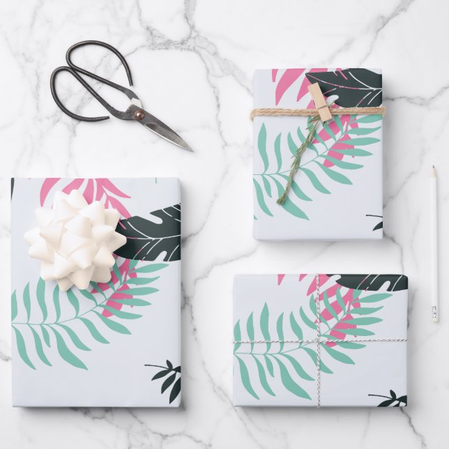 Tropical Botanical Leaf Pattern Wrapping Paper Sheets (Front)