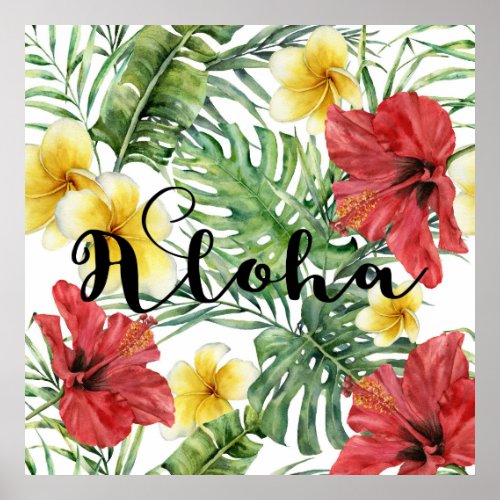 Tropical Botanical Leaves Floral Aloha Luau Party Poster