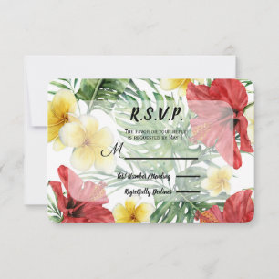 Tropical Botanical Leaves Floral Wedding RSVP Card