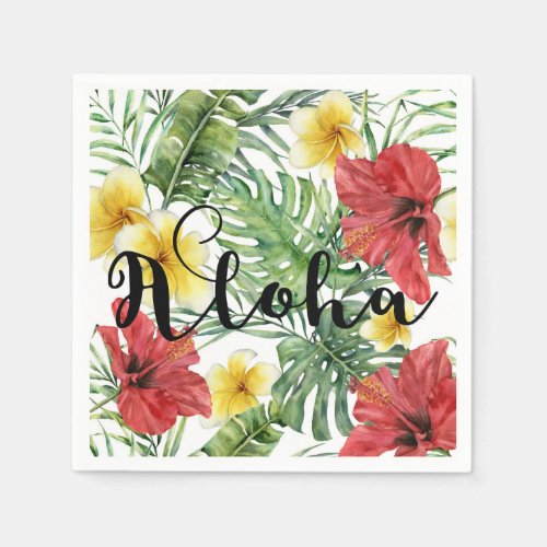 Tropical Botanical Leaves  Flowers Floral Aloha Napkins