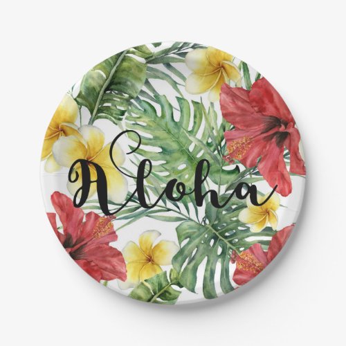 Tropical Botanical Leaves  Flowers Floral Aloha Paper Plates
