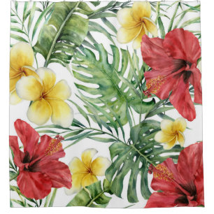 Tropical Botanical Leaves & Flowers Floral Chic Shower Curtain