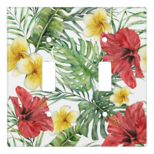 Tropical Botanical Leaves & Flowers Floral Luau Light Switch Cover