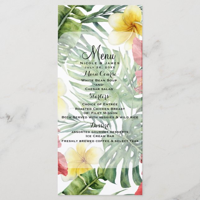 Tropical Botanical Leaves & Flowers Floral Menu (Front)