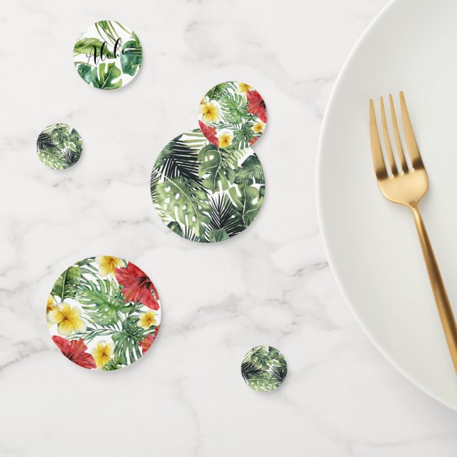 Tropical Botanical Leaves Hawaiian Birthday Party Confetti (Group)