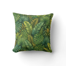Tropical Botanical Leaves Jungle Pattern Pillow