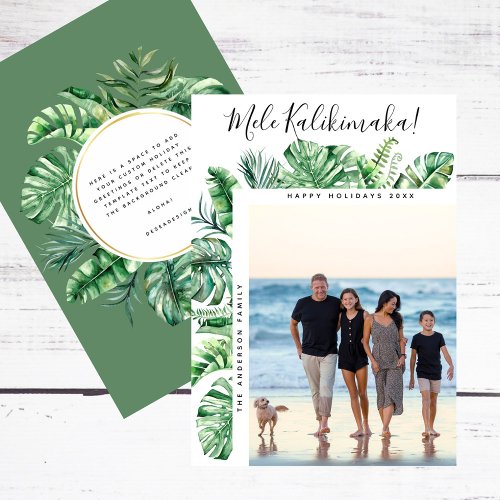 Tropical Botanical Mele Kalikimaka Christmas Photo Holiday Card