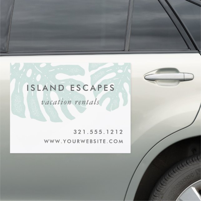Tropical Botanical Monstera Leaf Business Car Magnet (In Situ)