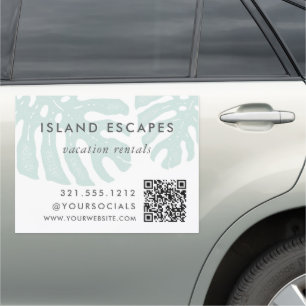 Tropical Botanical Monstera Leaf QR Code Business Car Magnet