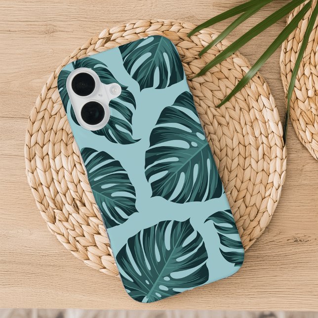 Tropical Botanical Monstera Leaves Summer Pattern iPhone Case (Creator Uploaded)