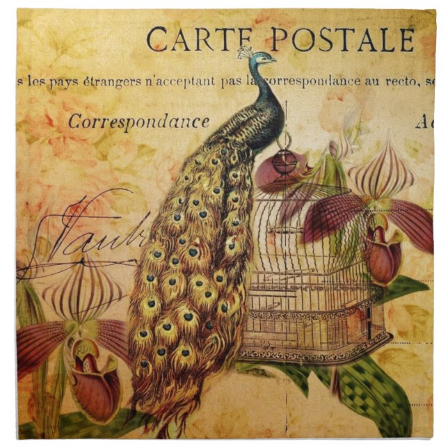 tropical botanical orchid modern vintage peacock napkin (Front)