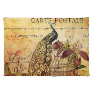 tropical botanical orchid modern vintage peacock placemat