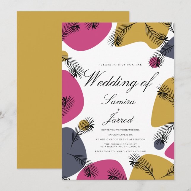Tropical Botanical Organic Shapes Pink Wedding Invitation (Front/Back)