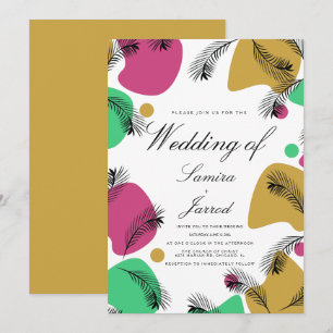 Tropical Botanical Organic Shapes Yellow Wedding Invitation