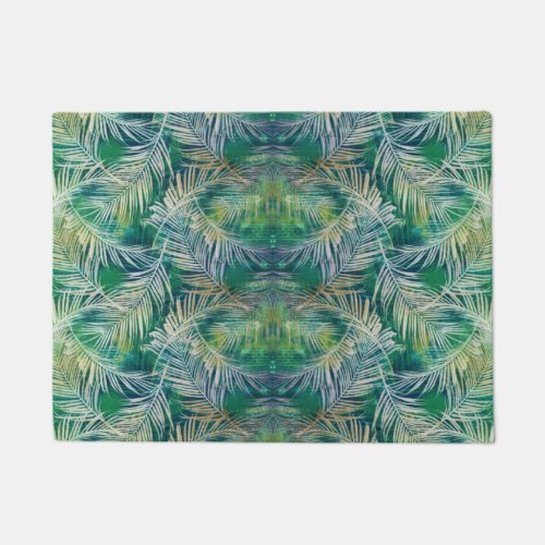Tropical Botanical Palm Leaves Green Doormat