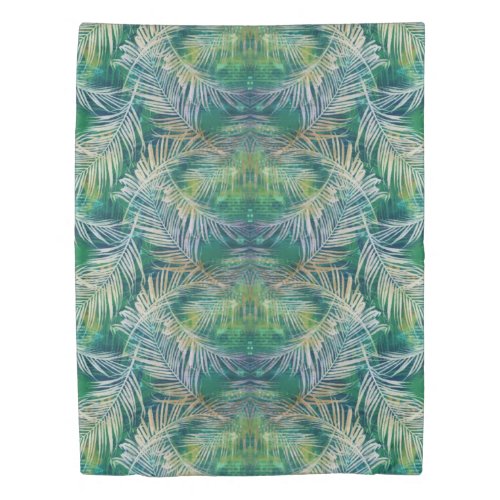 Tropical Botanical Palm Leaves Green Duvet Cover