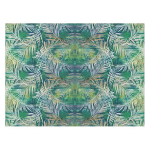 Tropical Botanical Palm Leaves Green Tablecloth