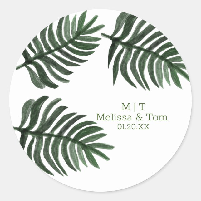 Tropical Botanical Palm Tropical Wedding Thank You Classic Round Sticker (Front)