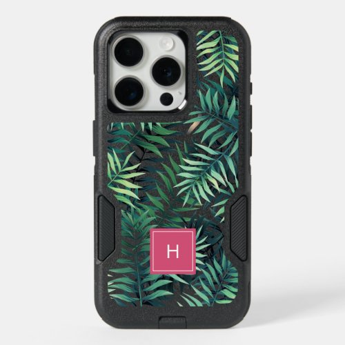 Tropical Botanical Pattern Monogram iPhone 15 Pro Case