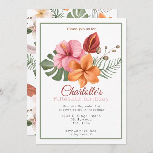 Tropical Botanical Personalized Party Invitation (Front/Back)