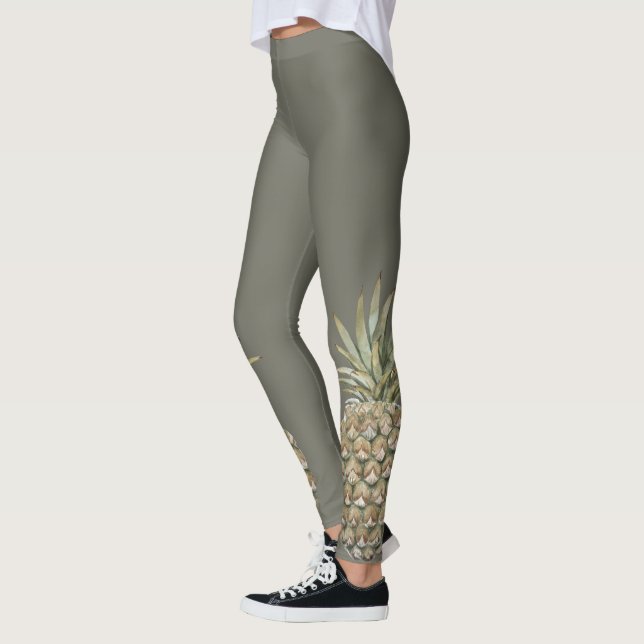 Tropical Botanical Pineapple Grey Leggings (Left)
