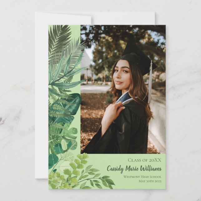 Tropical Botanical Plants Graduation Announcement (Front)