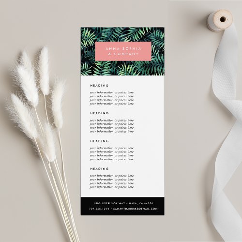 Tropical Botanical  Pricing or Services Rack Card