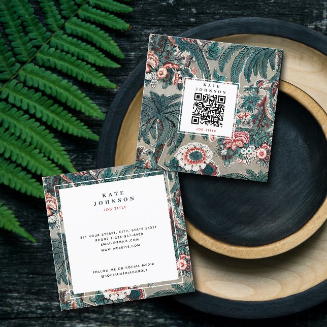 Tropical Botanical QR Code Social Media Square Business Card (Creator Uploaded)