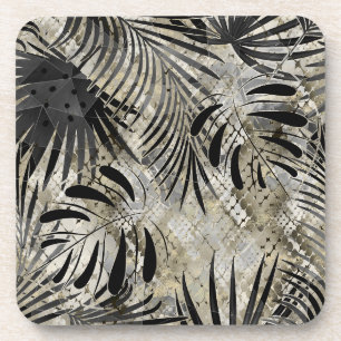 Tropical, Botanical, snake skin, leaves , palm, Beverage Coaster