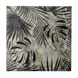 Tropical, Botanical, snake skin, leaves , palm, Ceramic Tile
