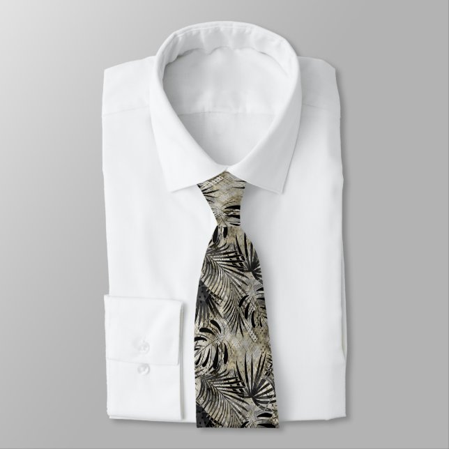 Tropical, Botanical, snake skin, leaves , palm, Neck Tie (Tied)