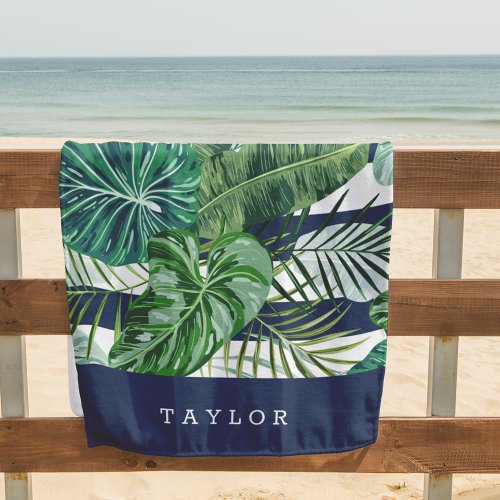 Tropical Botanical Stripe Personalized Beach Towel