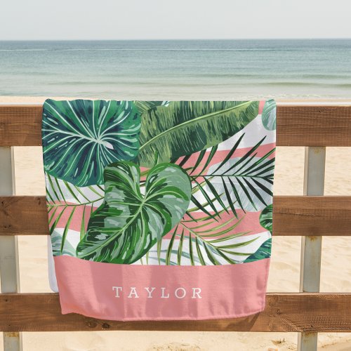 Tropical Botanical Stripe Personalized Beach Towel