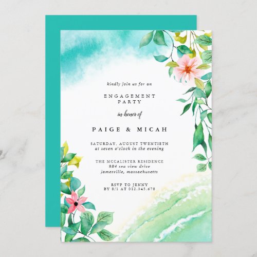 Tropical Botanical Watercolor Engagement Party Invitation