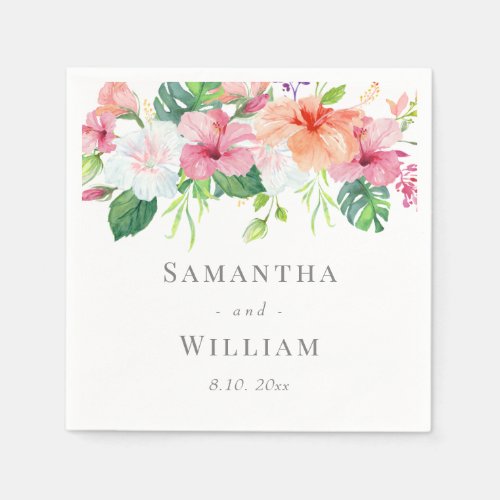 Tropical Botanical Watercolor Floral Wedding Napkins