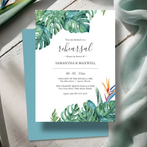 Tropical Botanical Wedding Rehearsal Dinner Invitation