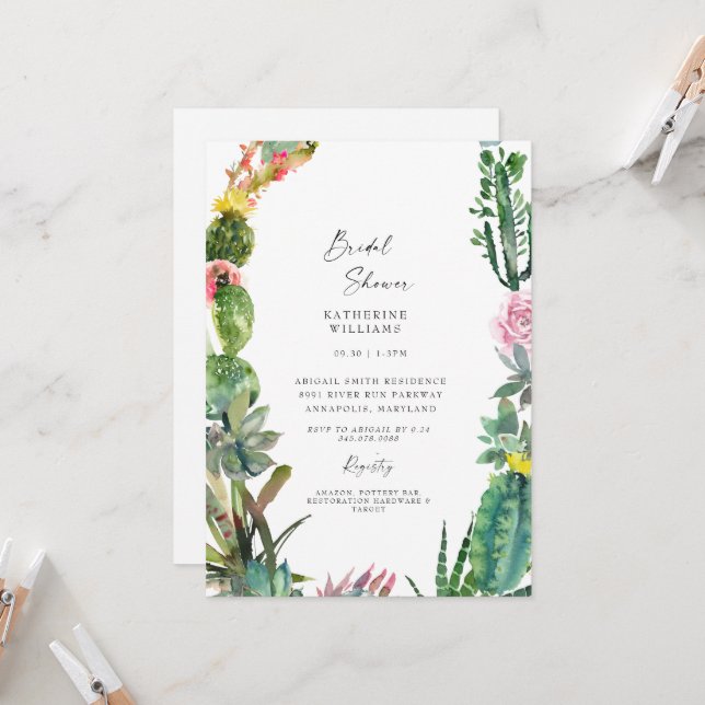 Tropical Botanical White Bridal Shower   Invitation (Front/Back In Situ)