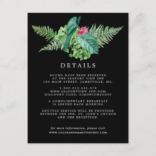 Tropical Botanical Winter Wedding Guest Details Enclosure Card