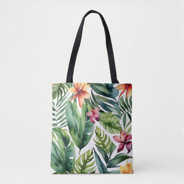 Tropical Botanicals Vibrant Watercolor Foliage Tote Bag (Front)